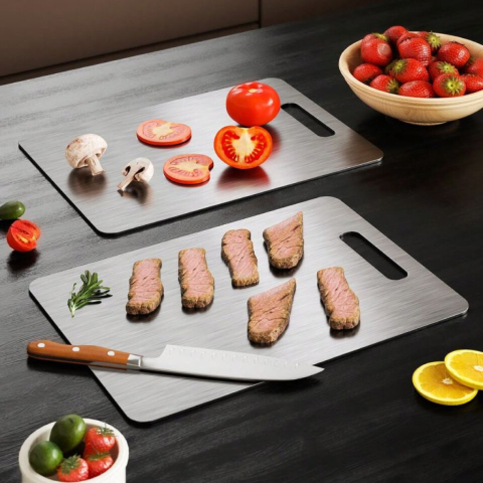 Titanium cutting boards used for food preparation